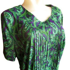 Vintage 1980s Inges Green & Purple Paisley Dress Size 20.5 Womens Half Size